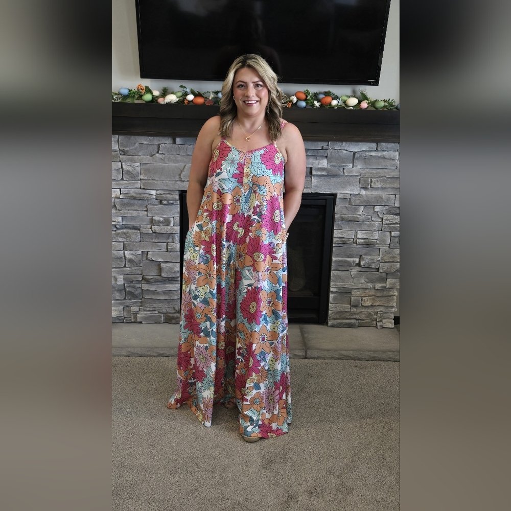 Floral Maxi Dress in Pink and Blue